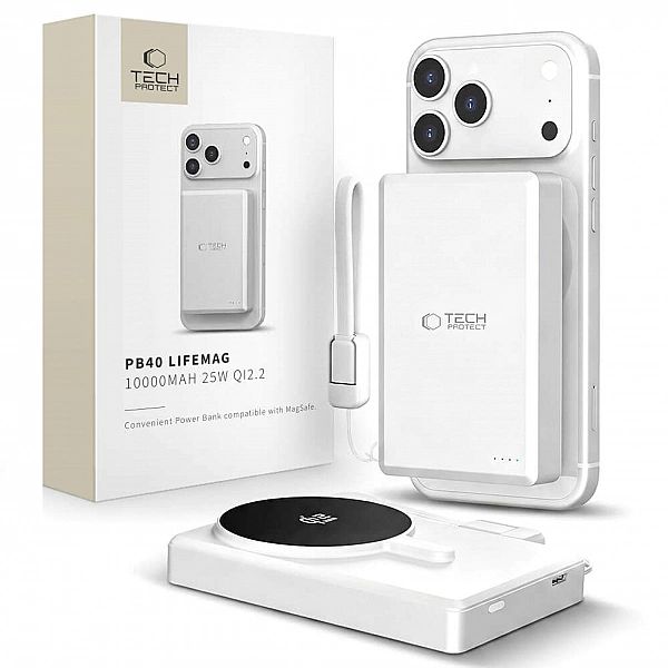 Tech-Protect Pb40 Lifemag Magsafe Power Bank 10000Mah 25W Qi2.2 White/
