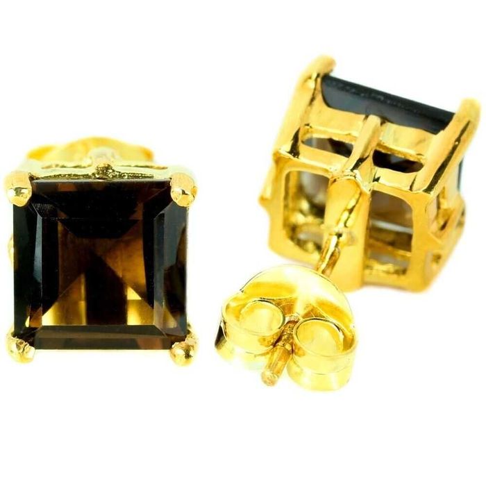 Серебряные серьги 925 пробы с дымчатым кварцем 8х8мм