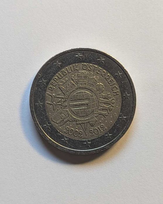 Moeda - 2€ - Áustria - 2012 - 10 Anos de Circulação do Euro