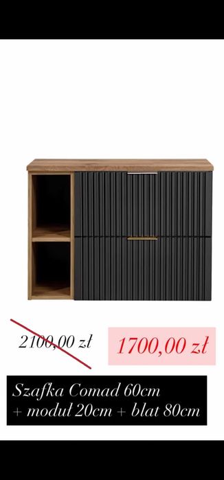 Wyprzedaż ekspozycji ! Szafka łazienkowa Comad Adel Black 80 z blatem