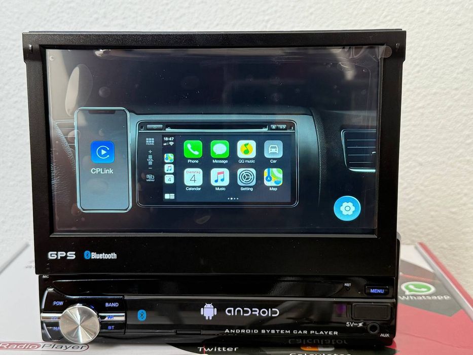 Автомагнитола 1Din 2/32gb с Carplay и Android Auto с выдвижным экраном