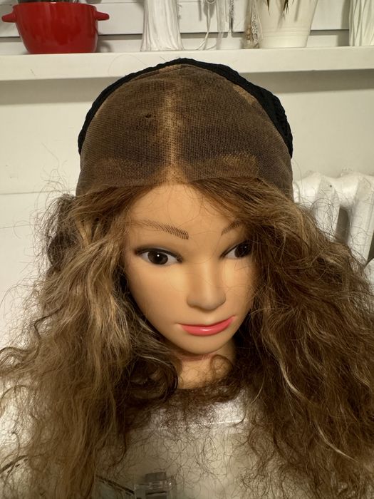 Peruka z naturalnych wlosow afro loki braz i blond lace front