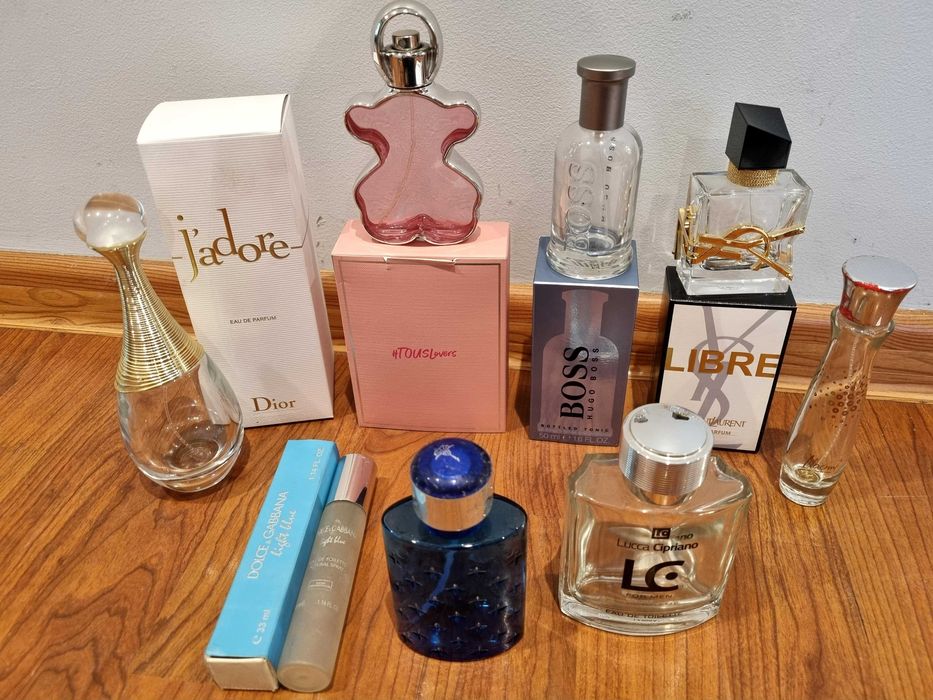 Buteleczki po perfumach puste butelki Dior Tous Hugo Boss Yves Saint Laurent YSL Naomi Dolce & Gabbana Joop