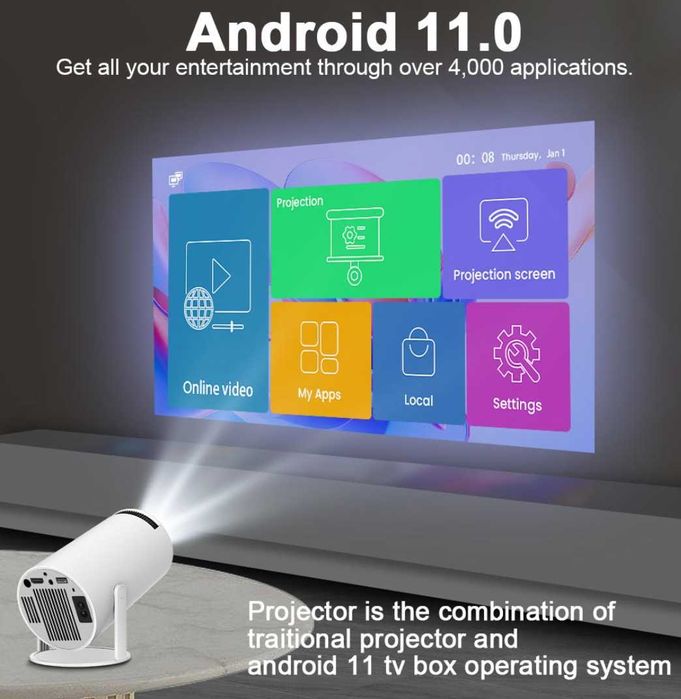 6000-Lumen Projector + Android + Bluetooth + Wi-Fi + 4D Keystone – New64752405969283124