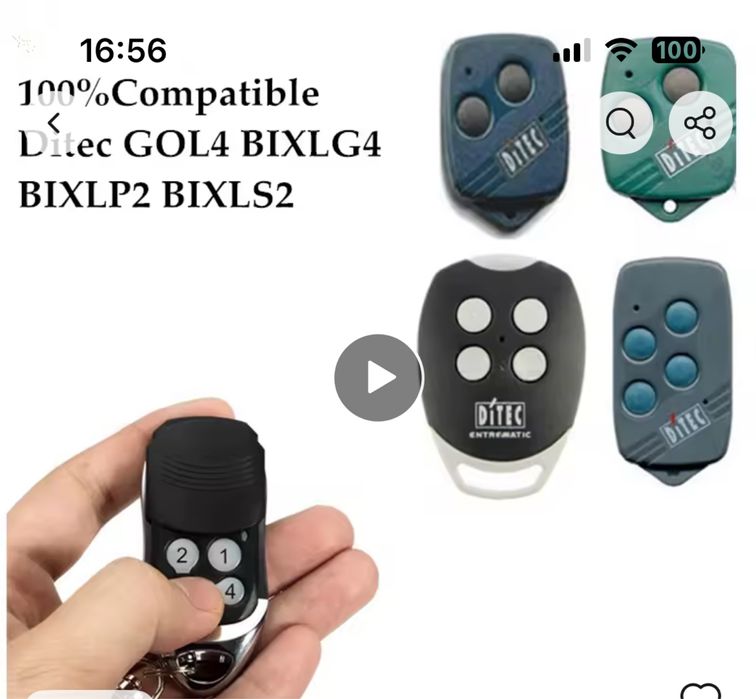 Comando de garagem compativel com Ditec