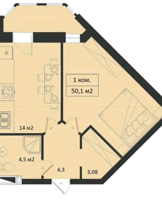 1-комнатная квартира по адресу ул. Комарівська (площадь 50,1 м²) - Atlanta.ua - фото 2