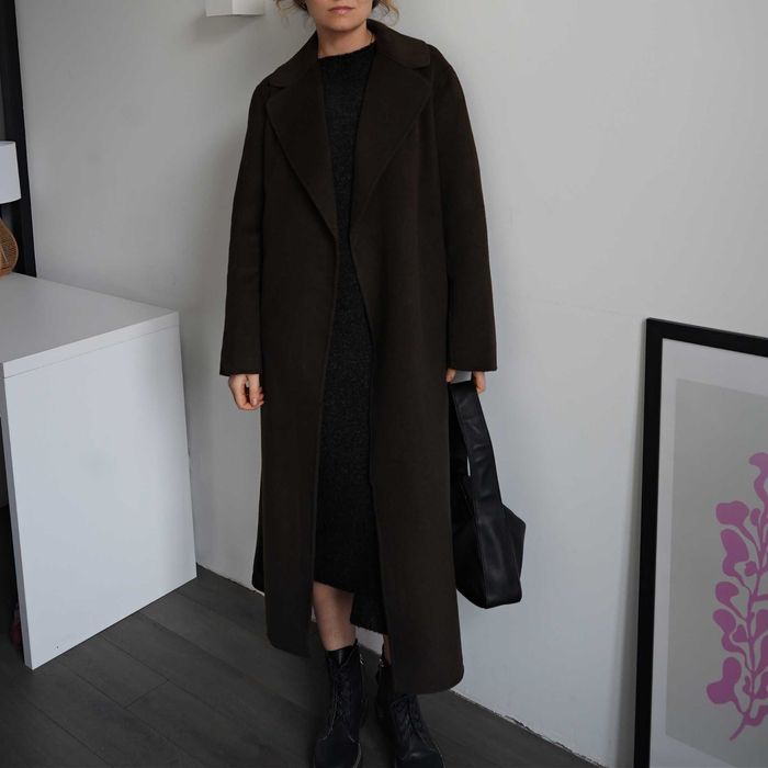 Довге вовняне двобортне пальто MANGO