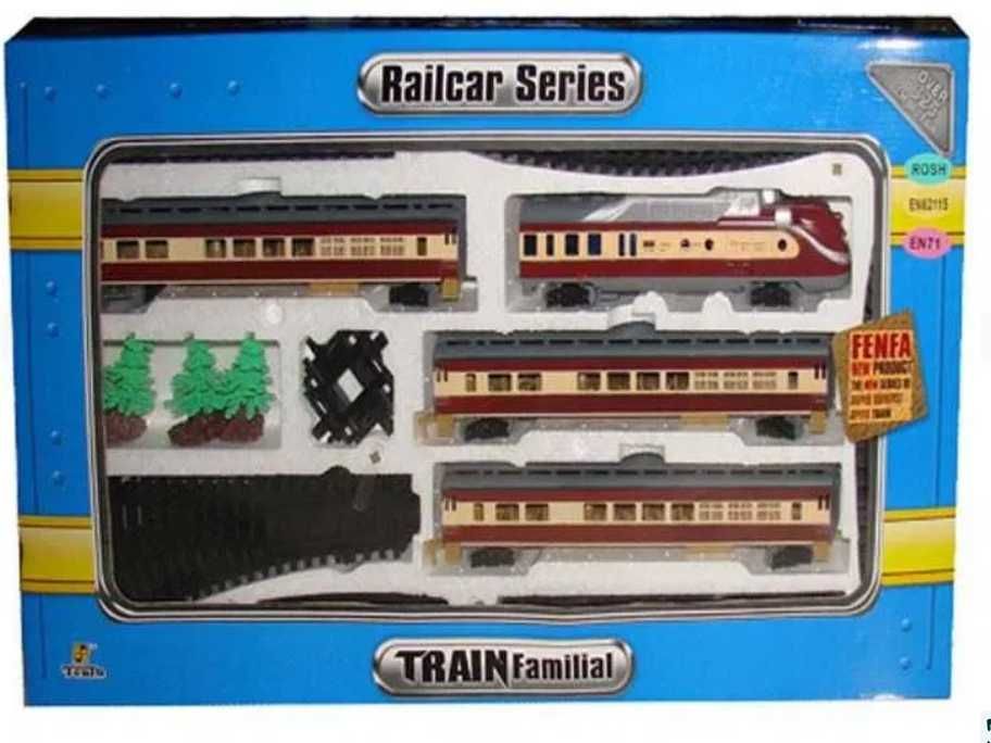 KOLEJKA ELEKTRYCZNA pociąg FENFA 3 wagony 1:87 nowa