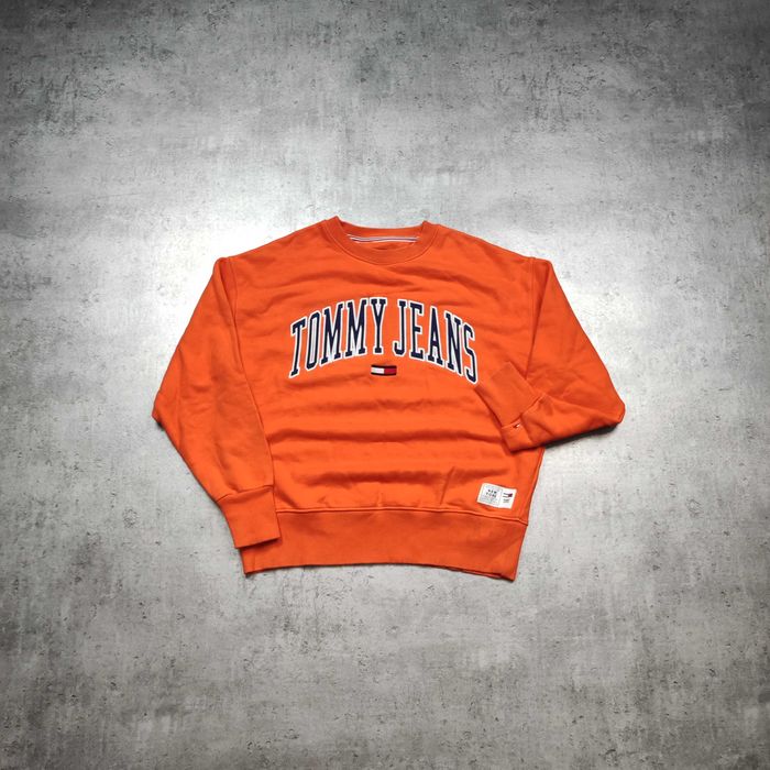 MĘSKA Bluza Bawełna Duże Logo Pomarańczowa Tommy Hilfiger Jeans Casual
