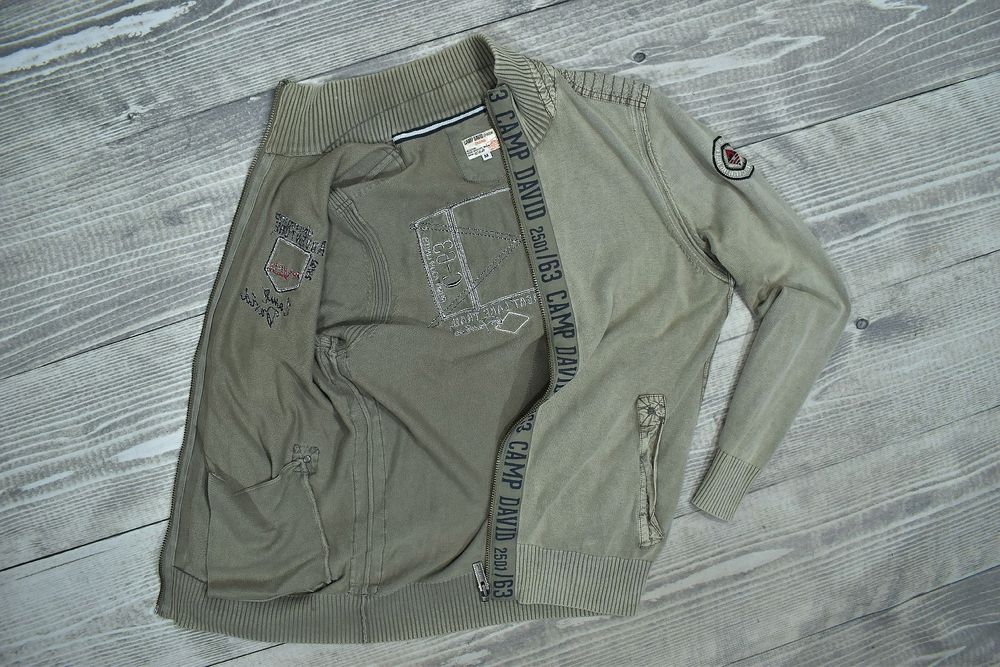 Camp David Bawełniany Rozpinany Sweter Męski Wash Effect M