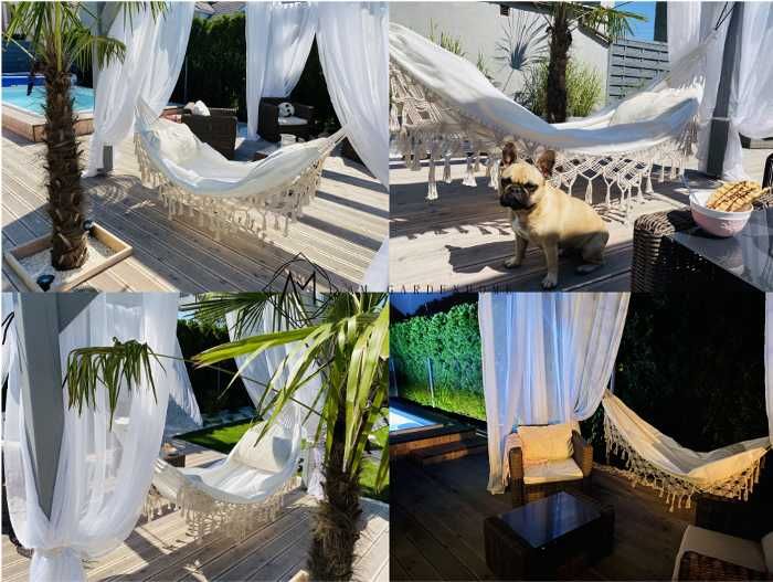 Hamak bawełniany Leżak brazylijski MAKRAMA Ecru / Grafit / Czarny XXL