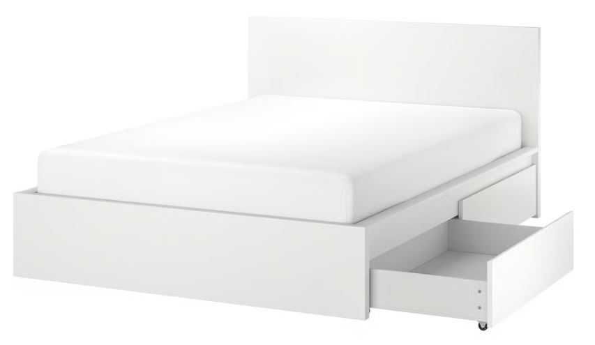 Cama de casal com arrumação (Ikea, modelo MALM, 160*200 cm) + colchão
