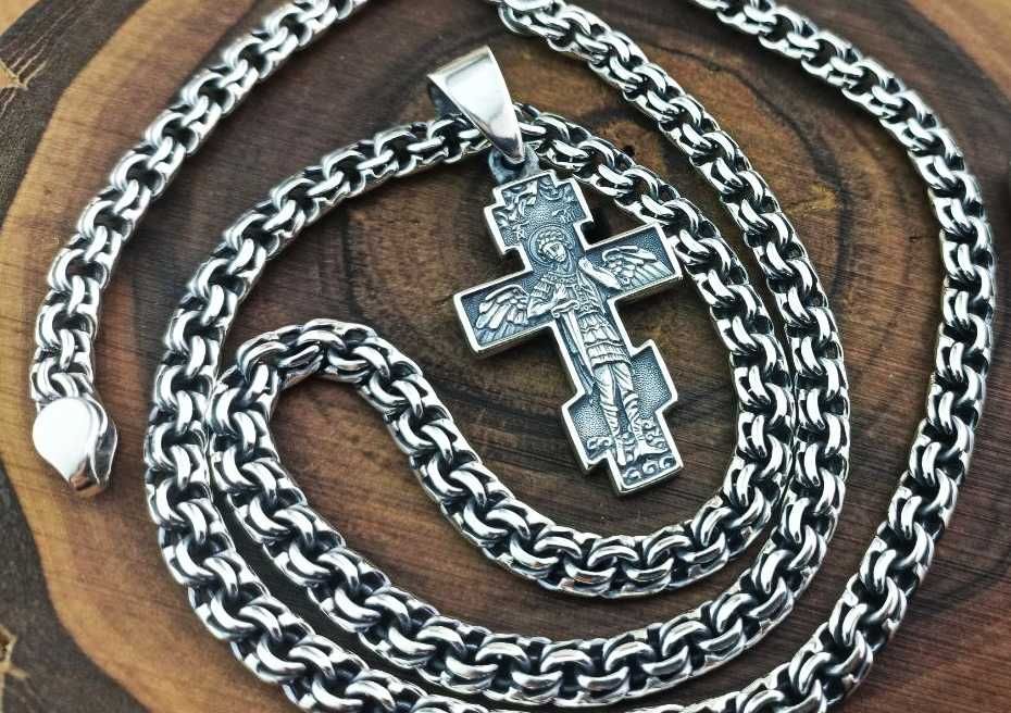 Православный Серебряный Крестик с Архангелом Михаилом. Хрест Срібний