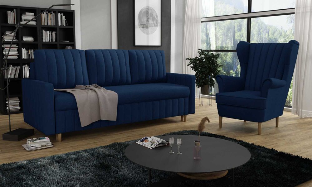 Zestaw komplet wypoczynkowy kanapa Malmo i fotel Uszak. Wersalka, sofa