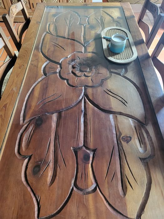 mesa, grande, refeições, cadeiras, talha, mexicano rustico