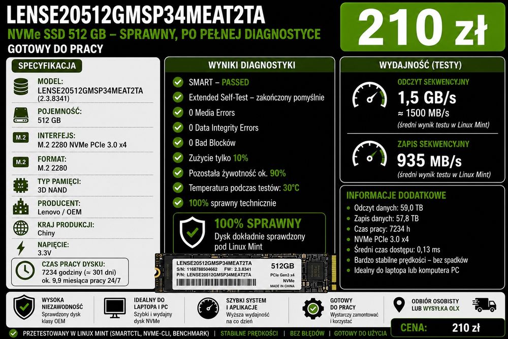 Dysk NVMe Ssd  Lenovo 512GB