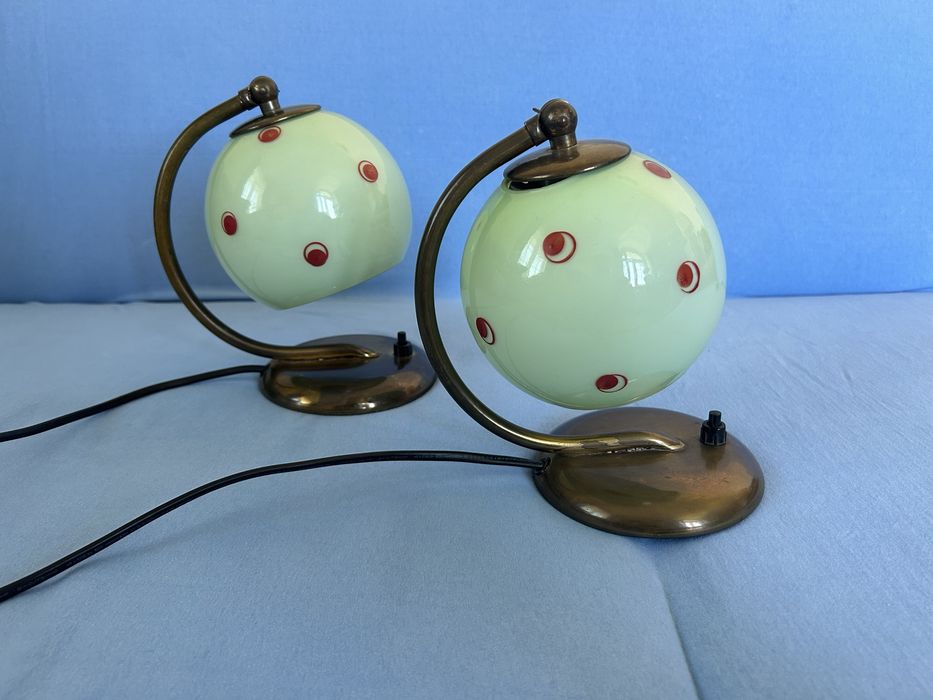 Lampka nocna art deco zielony klosz szklana kula kinkiet kpl. 2 szt.