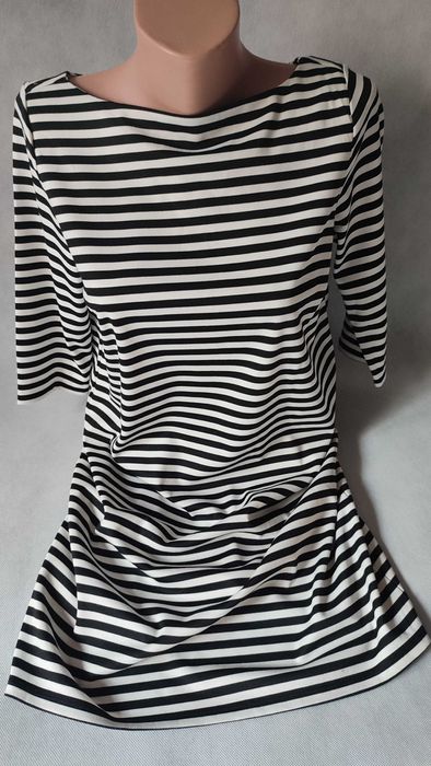 Sukienka princeska z rękawem do łokcia czarno białe paski klasyczna 38