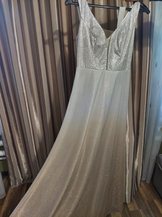 Випускне плаття довге, срібно золотисте