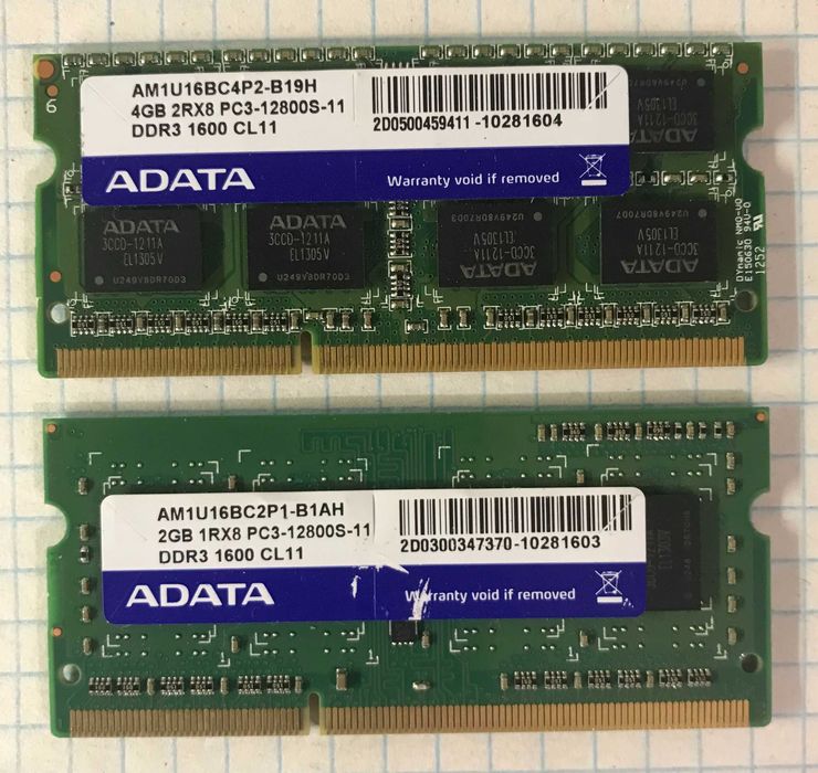 Оперативная память для ноутбука SO-DIMM DDR3 6GB (4GB + 2GB) 1600MHz ADATA