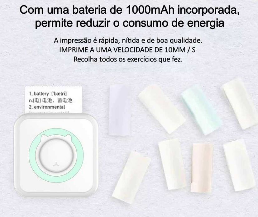 Mini impressora»Portátil»USB»Rolo de papel próprio»Casa/escritório