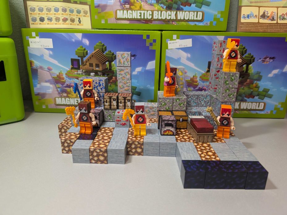 Магнітний Конструктор Minecraft 128шт + 8 Фігурок Майнкрафт Кристали