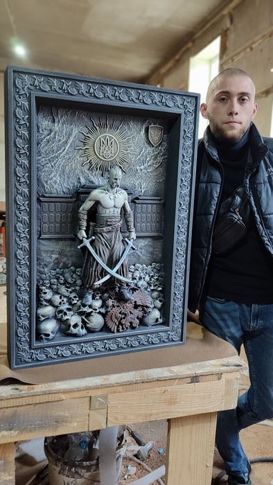 "Козак Мамай" президентський - 3D-картина різьблена  з дерева, 75×52см