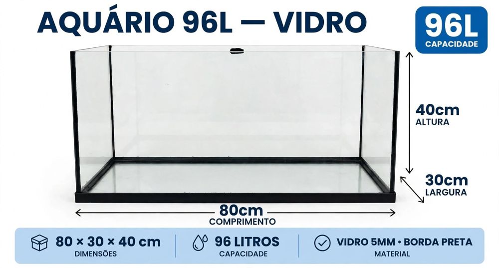 Aquário Aquatlantis 80x30x40 - 96L com filtro Eheim Liberty 130