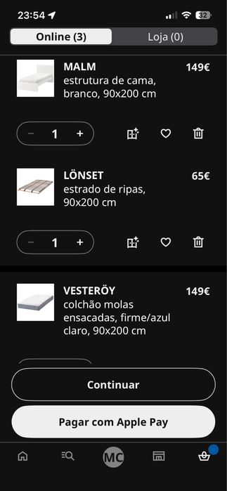 Cama ikea malm 90X200 + estrado + colchão