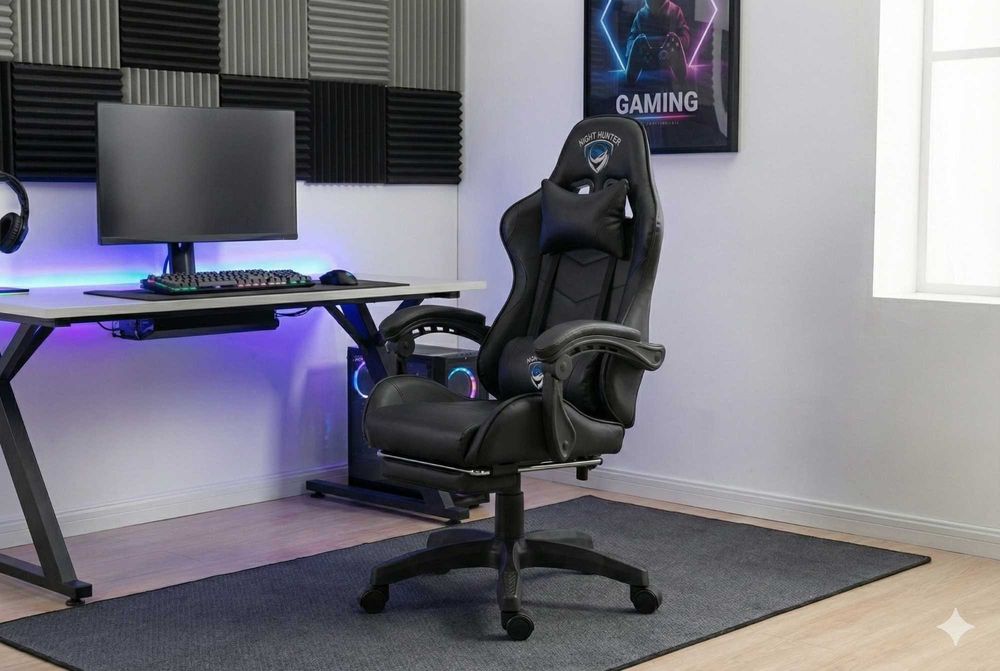 Nowy Fotel Krzesło Gamingowy z Podnóżkiem Regulacją do Biura z Masażem