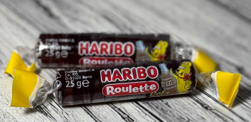 Желейки фруктові Haribo Roulette Кола, ящик 50 шт. по 25 г