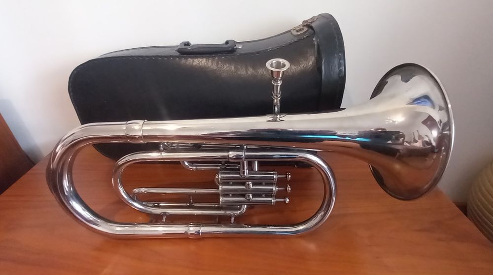 Eufónio / Bombardino antigo com mala de transporte vintage