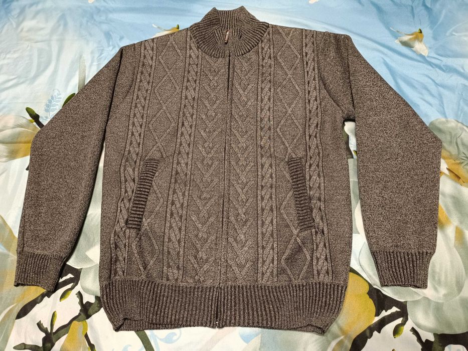 Sweter męski, ciepły, cały na suwak, na polarze