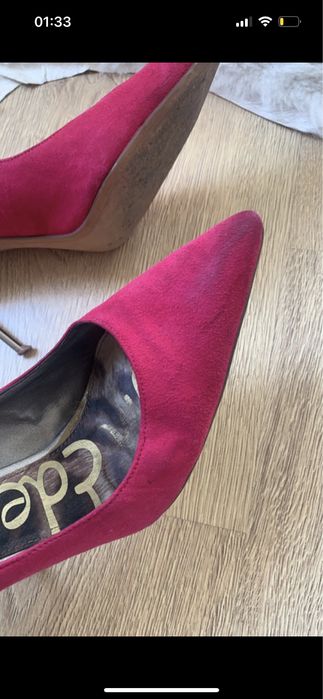 Szpilki zamszowe fuksja lustrzane 38,5/39 srebrne różowe