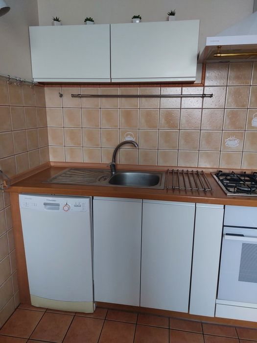 Meble kuchenne, zmywarka, kuchenka i piekarnik, okap