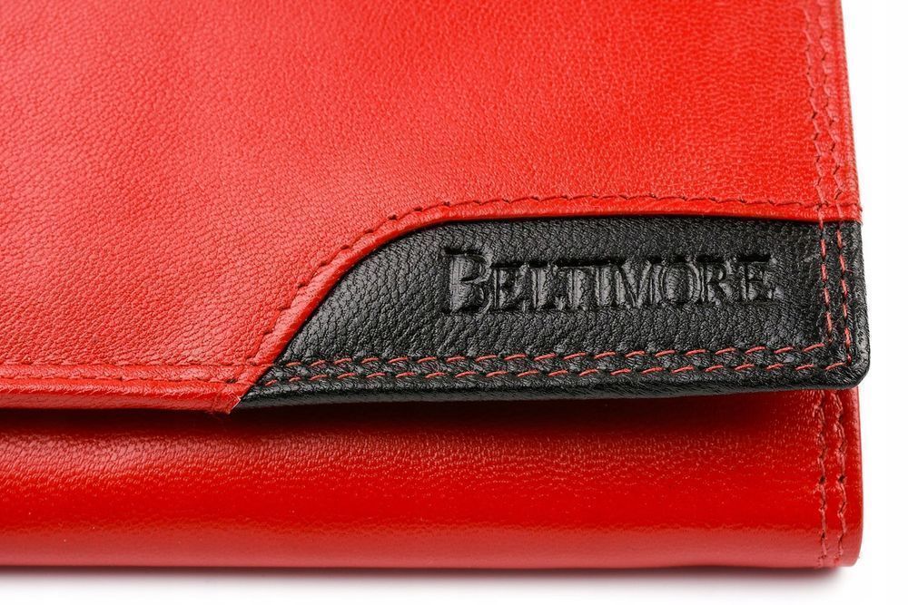 BELTIMORE portfel skórzany damski RFiD skóra karty ze skóry czerwony