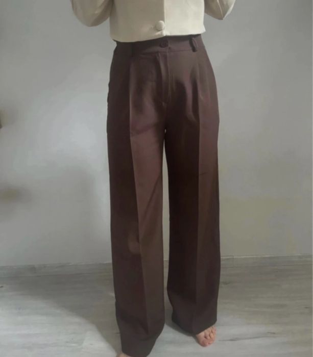 spodnie garniturowe brązowe