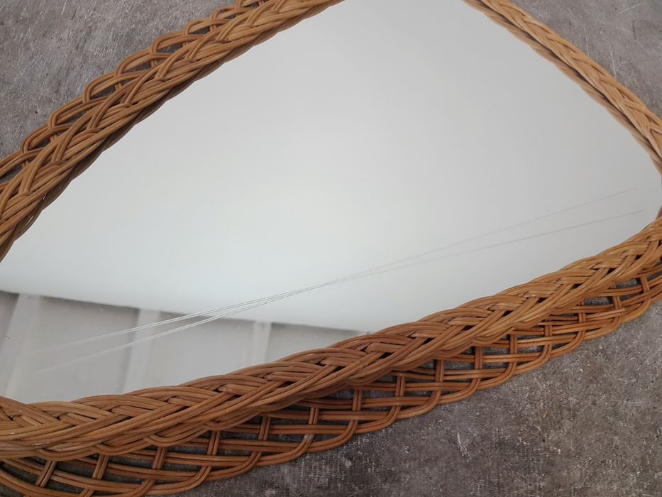 Lustro Vintage lata 60/70 Rattan Plecione Rattanowe Boho