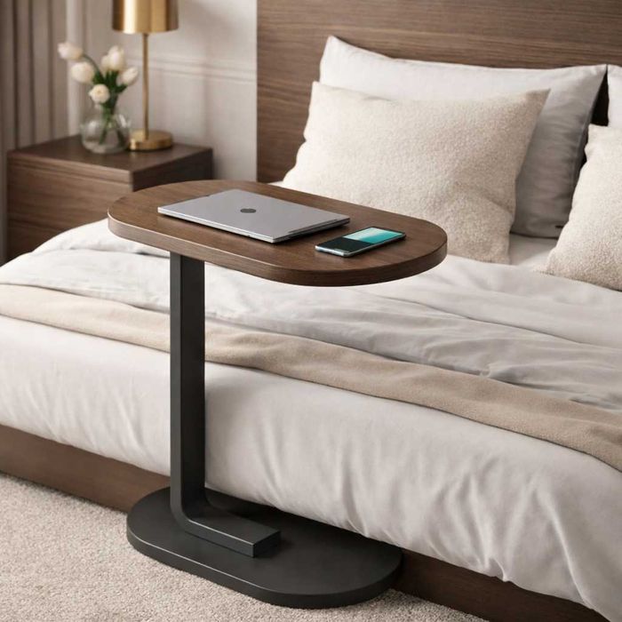 Журнальний приставний столик овальний 39×28×56 см, дерево+металл