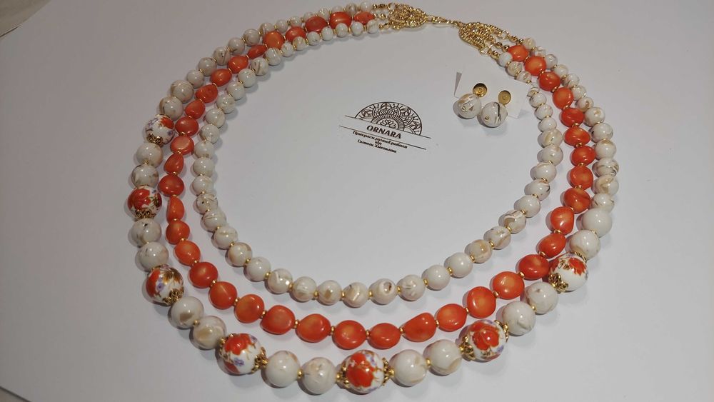 Кольє, коралі, комплект прикрас, натуральне каміння, корал