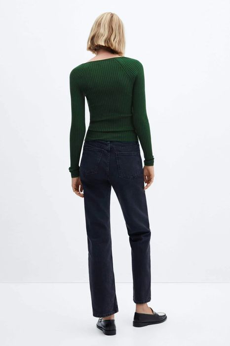 Sweter zielony dekolt w serek Mango M