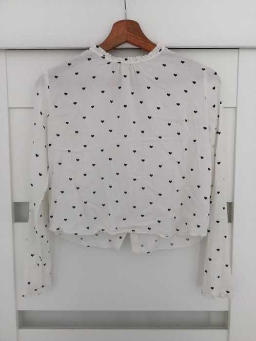 Bluzka damska Bershka Długi rękaw Biała w czarne serca rozmiar XS/34
