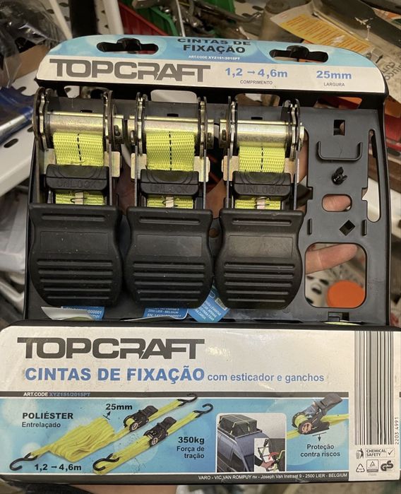 Conjunto de 3 Cintas de Fixação c/ Esticador TopCraft (Nunca Usadas)