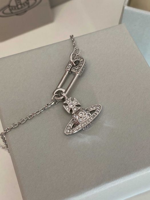 Кулон Vivienne Westwood Safety Pin 925, підвіска на ланцюжку, сріблястий кулон зі стразами