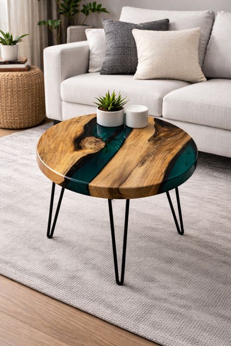 Stolik kawowy 50cm orzech wloski zywica epoksydowa