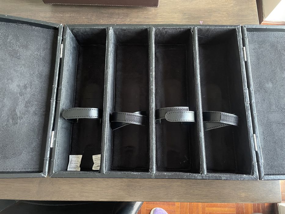 Caixa de pele preta vintage para garrafas