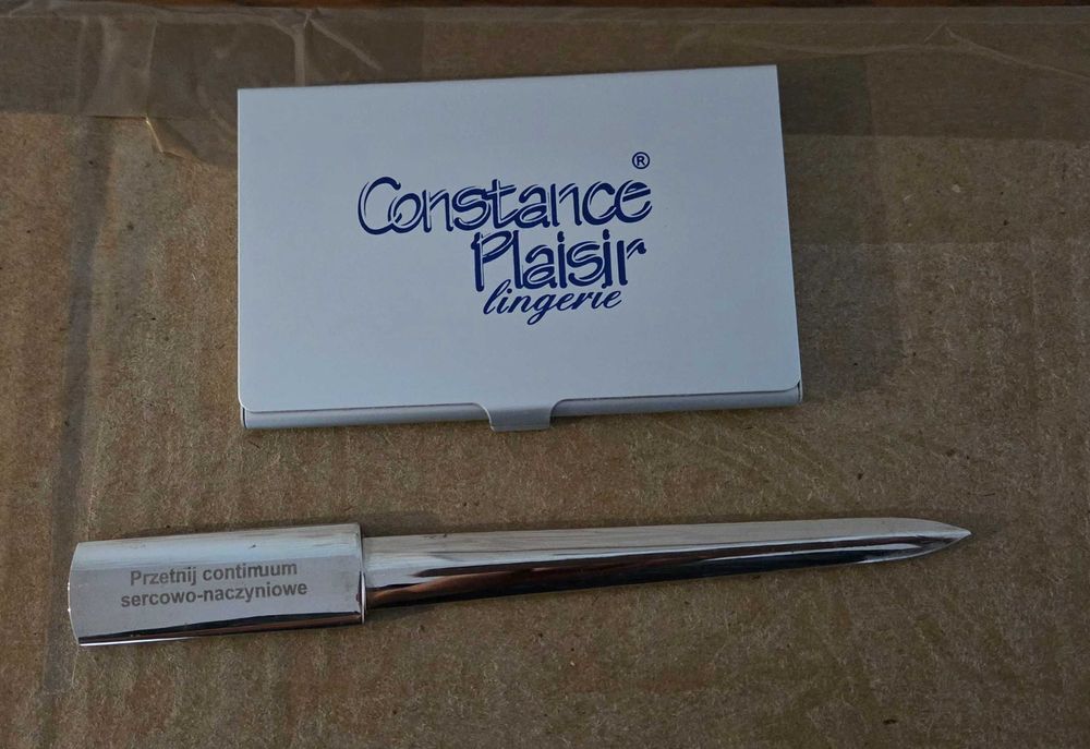 Elegancki wizytownik z aluminium+nóż do otwierania listów, kopert NOWY