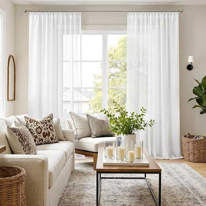 Firany białe woal 280x140 cm z taśmą marszczoną komplet 2 sztuki
