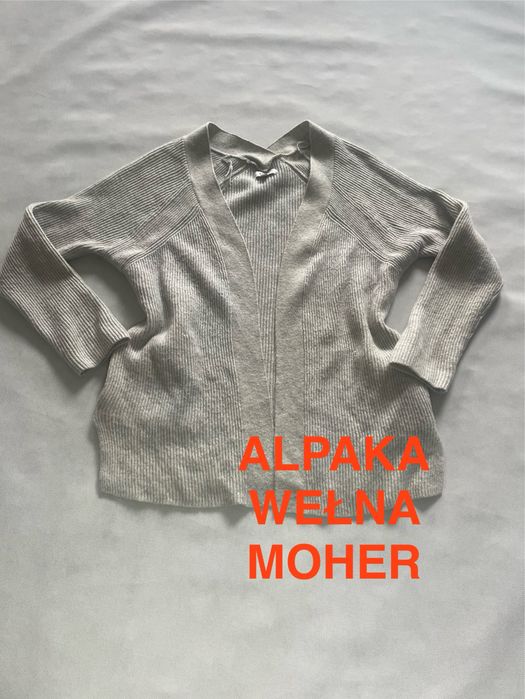 Kardigan z długim rękawem sweter szary alpaka wełna moher REISS S/36