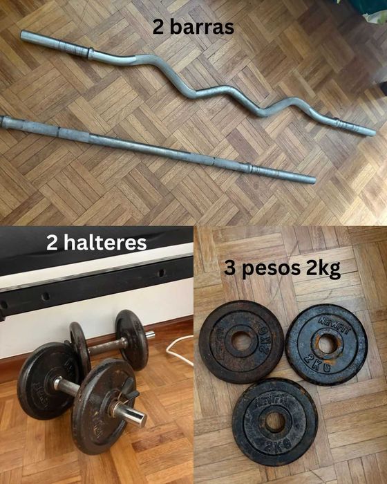 Conjunto de Ginásio Musculação - banco de musculação, suporte para barra, halteres e pesos